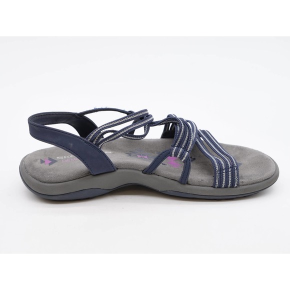 Skechers Sandals Womens 6 Slingback Blue Striped Strappy Open Toe Reggae Slim - Picture 3 of 9